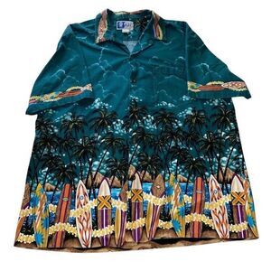 RJC Hawaiian Shirt Surfboards‎ Landscape Print Aloha Beach Men's XL VINTAGE Camp